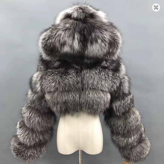 Natural Fur Coat - Black Grey🖤