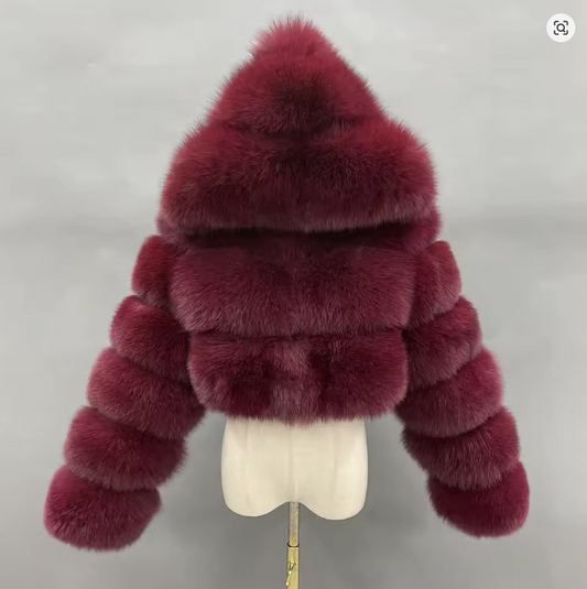 Natural Fur Coat - Maroon🍁