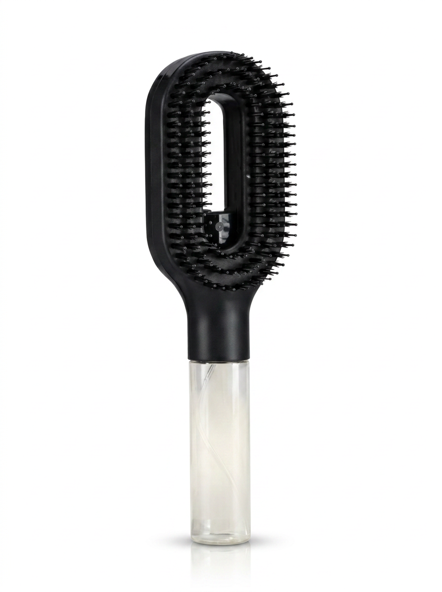 Brumelle Hydrating Brush, angled view of the oval bristle head