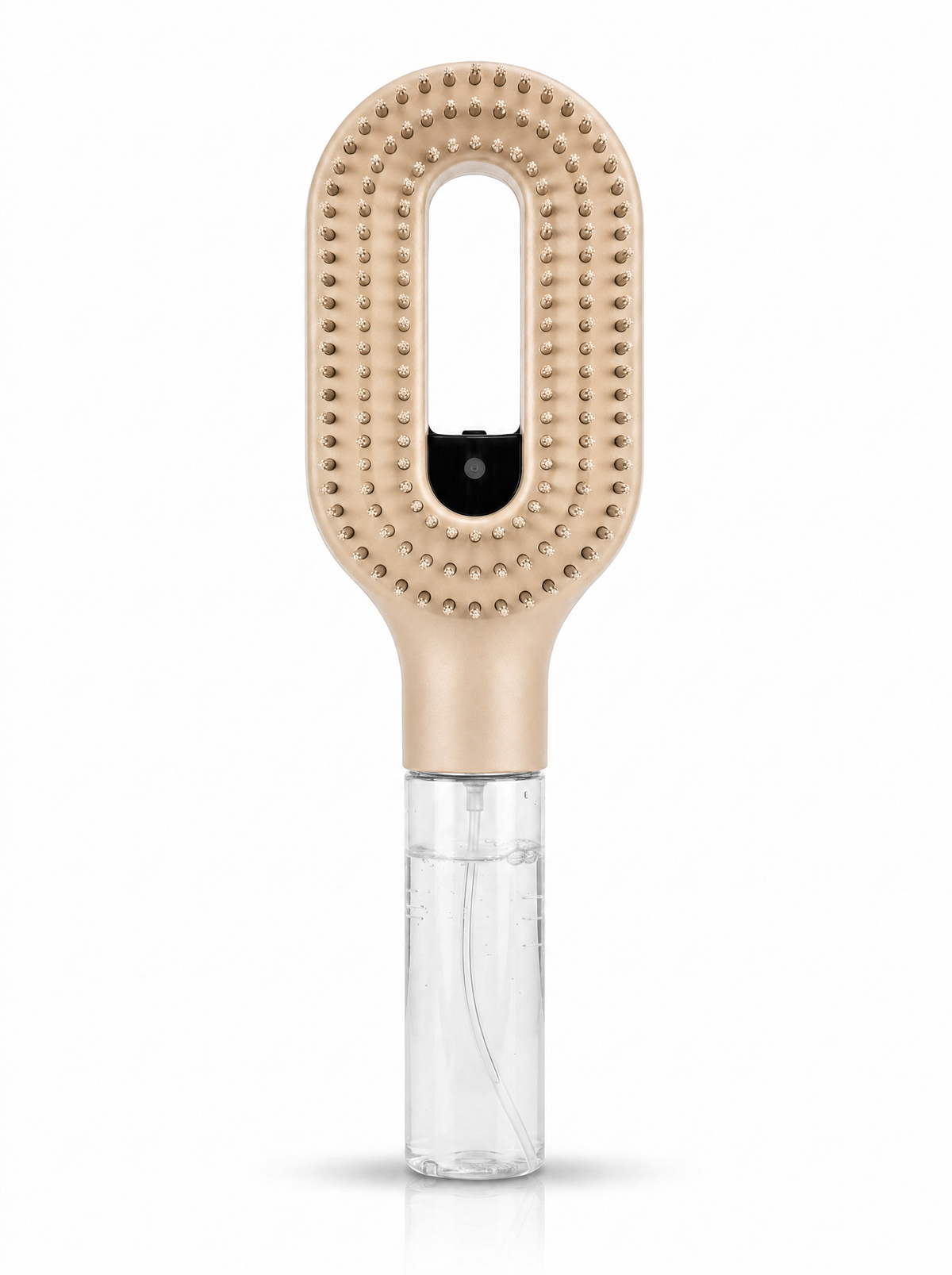 Brumelle Hydrating Brush in beige, front view showing bristles and black mist nozzle